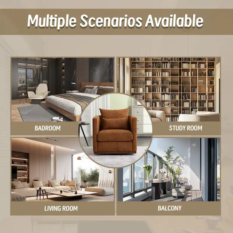 Brown Modern 31.5 Chenille Swivel Accent Chair