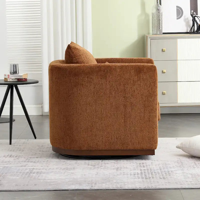 Brown Modern 31.5 Chenille Swivel Accent Chair