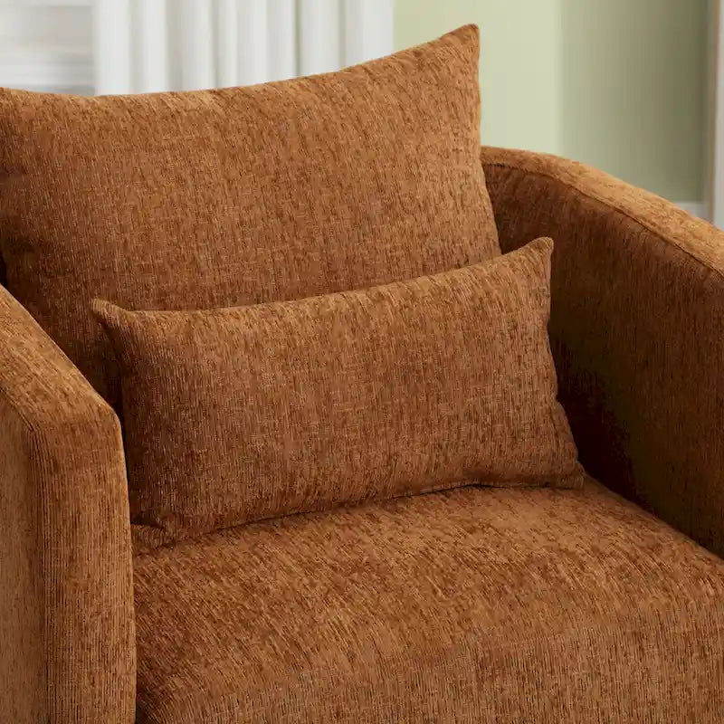 Brown Modern 31.5 Chenille Swivel Accent Chair