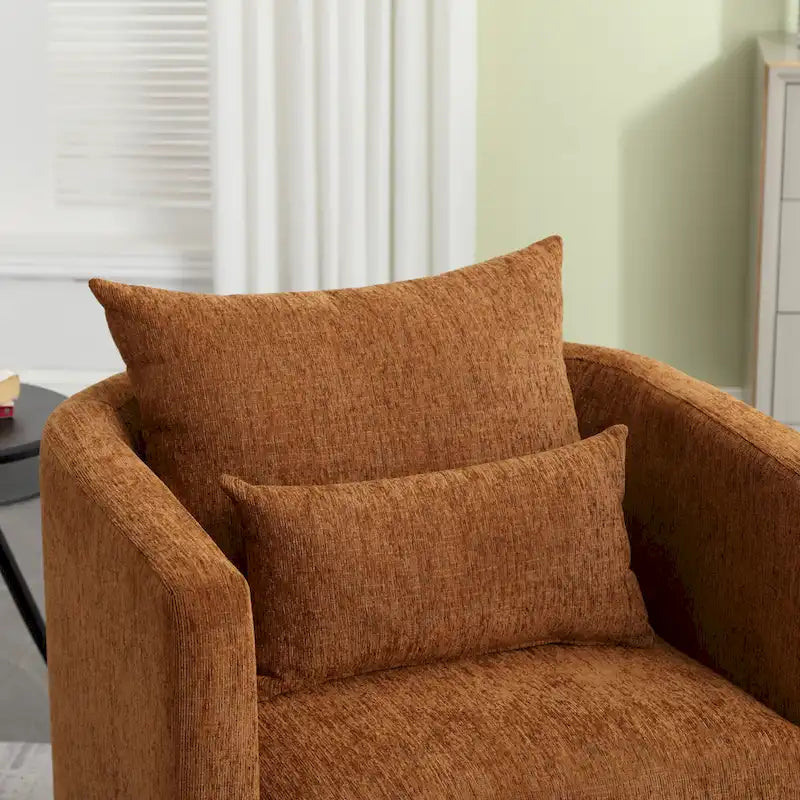 Brown Modern 31.5 Chenille Swivel Accent Chair