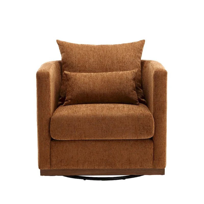 Brown Modern 31.5 Chenille Swivel Accent Chair