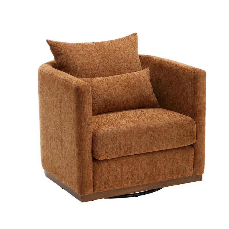 Brown Modern 31.5 Chenille Swivel Accent Chair