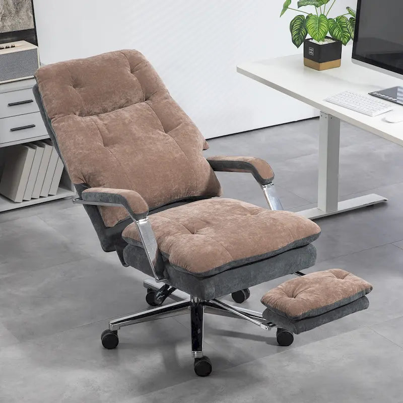 Coffee Oversized Velvet Office Recliner Chair with Footrest and Swivel Wheels