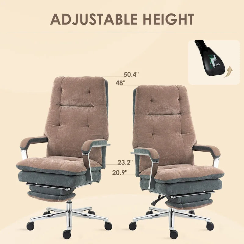 Coffee Oversized Velvet Office Recliner Chair with Footrest and Swivel Wheels