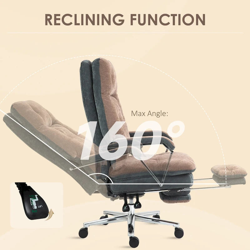 Coffee Oversized Velvet Office Recliner Chair with Footrest and Swivel Wheels