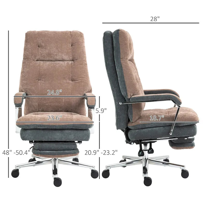Coffee Oversized Velvet Office Recliner Chair with Footrest and Swivel Wheels