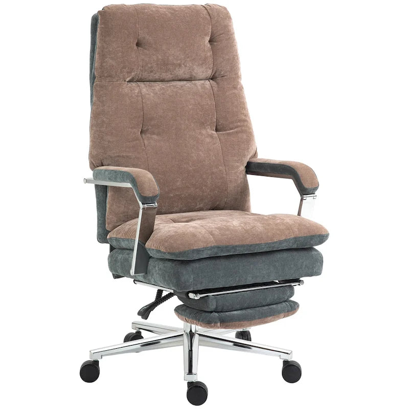 Coffee Oversized Velvet Office Recliner Chair with Footrest and Swivel Wheels
