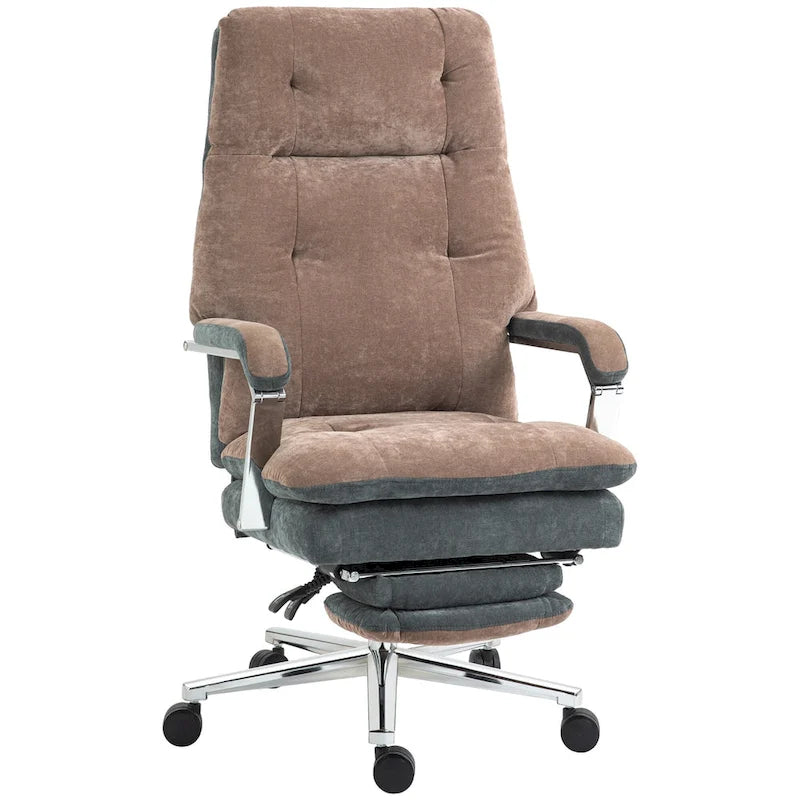 Coffee Oversized Velvet Office Recliner Chair with Footrest and Swivel Wheels