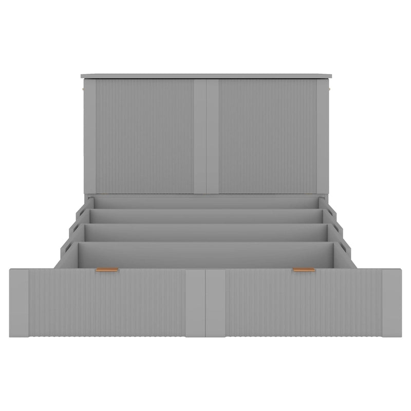 Grey Full Size Murphy Wall Bed with Drawer Cabinet and Built-in Sockets