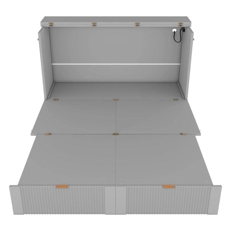 Grey Full Size Murphy Wall Bed with Drawer Cabinet and Built-in Sockets