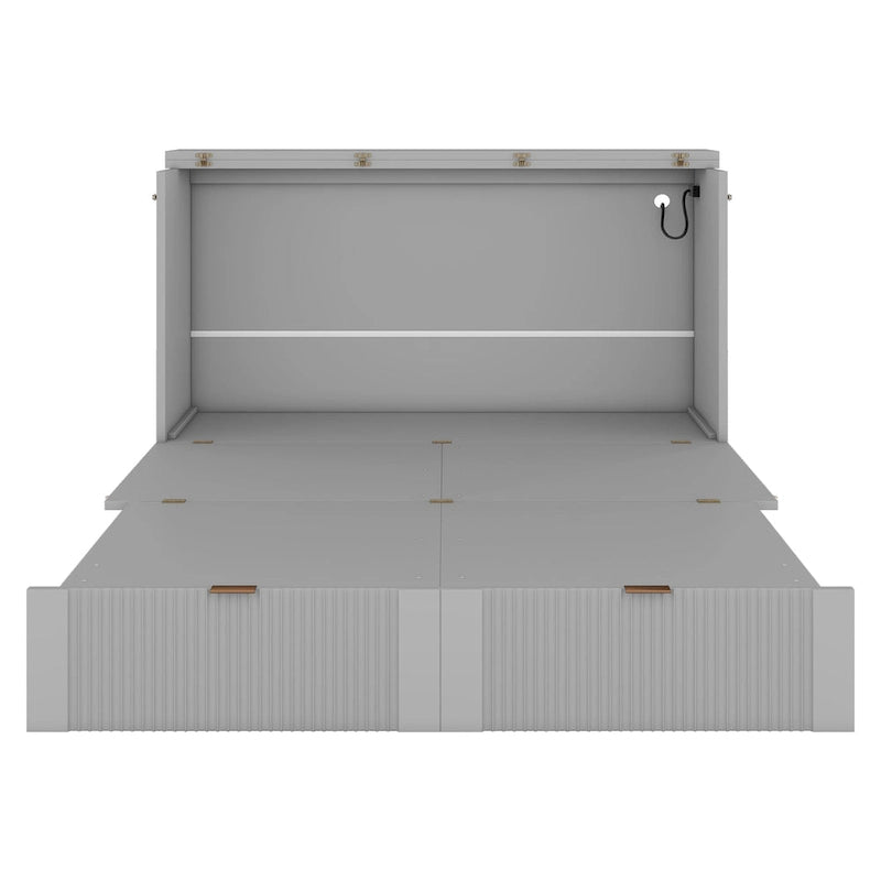 Grey Full Size Murphy Wall Bed with Drawer Cabinet and Built-in Sockets