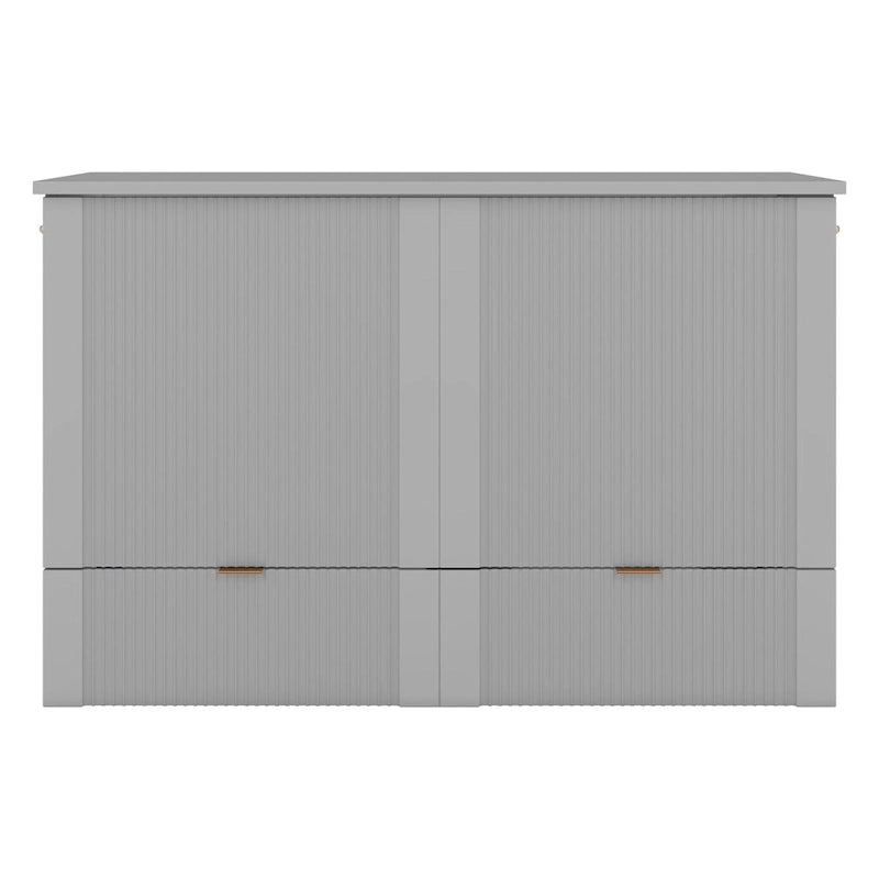 Grey Full Size Murphy Wall Bed with Drawer Cabinet and Built-in Sockets