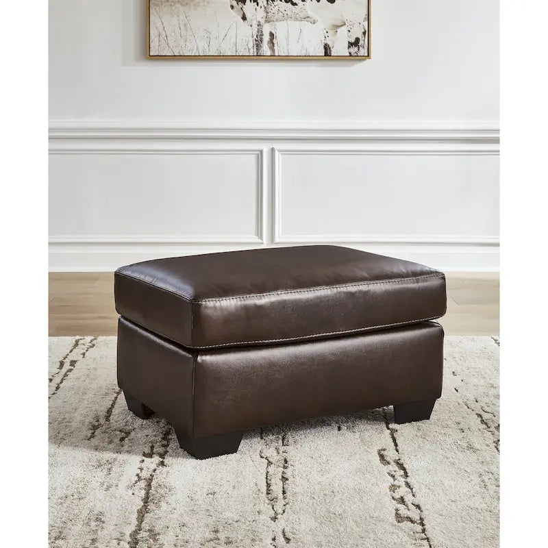 Genuine Leather Top Ottoman with Corner-Blocked Frame and Faux Wood Feet