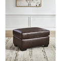 Genuine Leather Top Ottoman with Corner-Blocked Frame and Faux Wood Feet