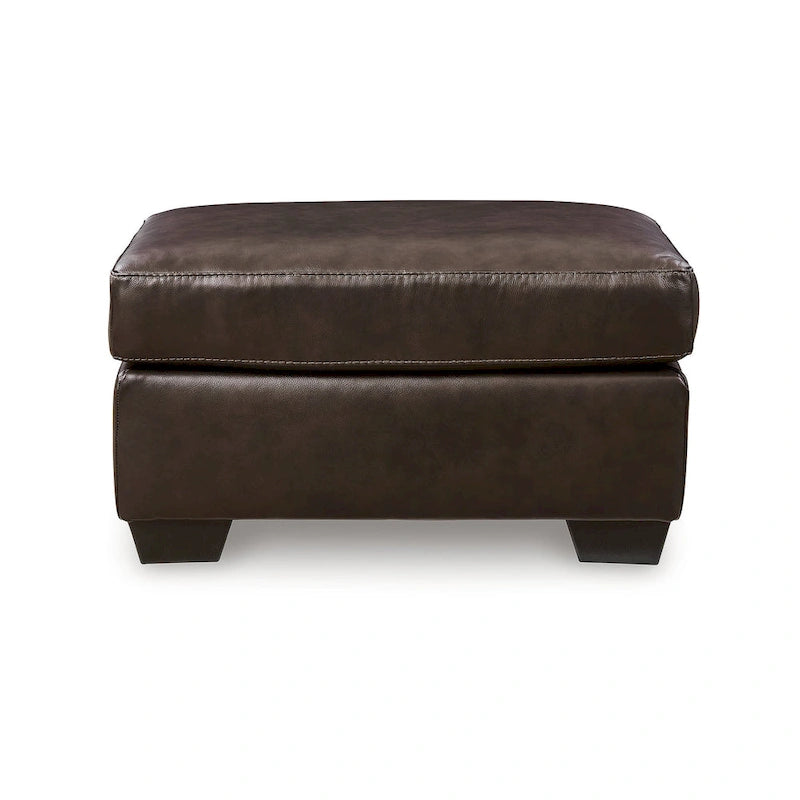 Genuine Leather Top Ottoman with Corner-Blocked Frame and Faux Wood Feet