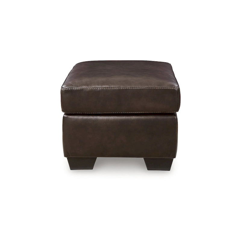 Genuine Leather Top Ottoman with Corner-Blocked Frame and Faux Wood Feet