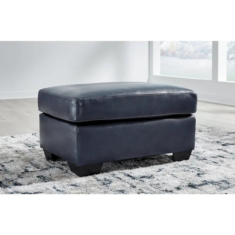 Genuine Leather Top Ottoman with Corner-Blocked Frame and Faux Wood Feet