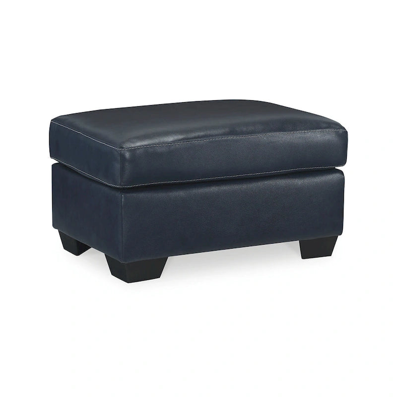 Genuine Leather Top Ottoman with Corner-Blocked Frame and Faux Wood Feet