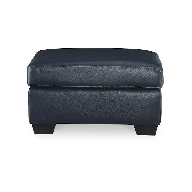 Genuine Leather Top Ottoman with Corner-Blocked Frame and Faux Wood Feet