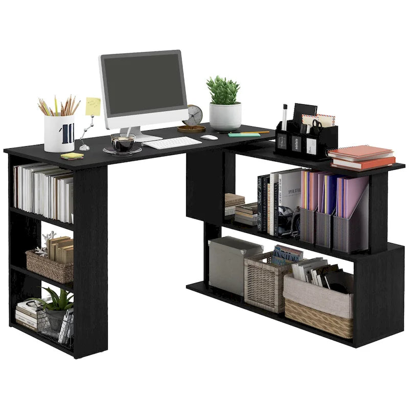 L-Shaped Computer Desk with 360 Rotating Design and Built-In Shelves