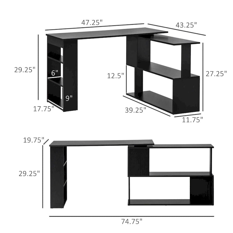 L-Shaped Computer Desk with 360 Rotating Design and Built-In Shelves