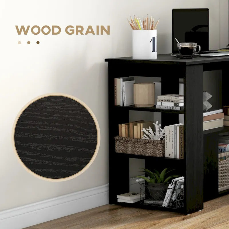 L-Shaped Computer Desk with 360 Rotating Design and Built-In Shelves