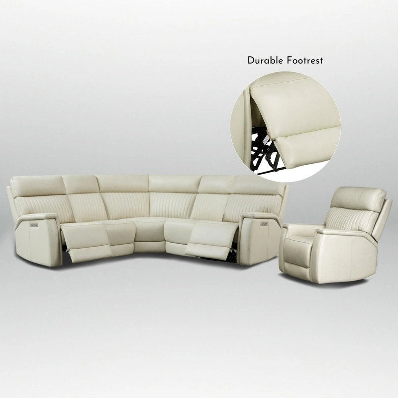 105 W Genuine Leather Power Reclining Sectional and Recliner Sofa Set with USB&USB-C Port, 2 Stationary Armlesschairs