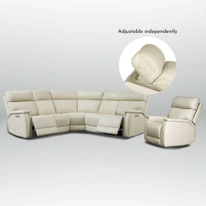 105 W Genuine Leather Power Reclining Sectional and Recliner Sofa Set with USB&USB-C Port, 2 Stationary Armlesschairs
