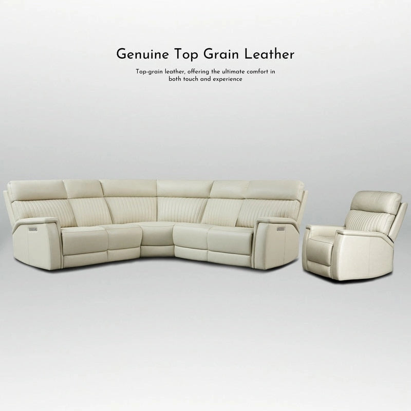 105 W Genuine Leather Power Reclining Sectional and Recliner Sofa Set with USB&USB-C Port, 2 Stationary Armlesschairs