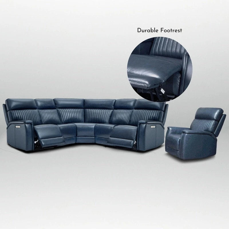 105 W Genuine Leather Power Reclining Sectional and Recliner Sofa Set with USB&USB-C Port, 2 Stationary Armlesschairs