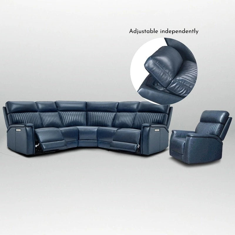 105 W Genuine Leather Power Reclining Sectional and Recliner Sofa Set with USB&USB-C Port, 2 Stationary Armlesschairs
