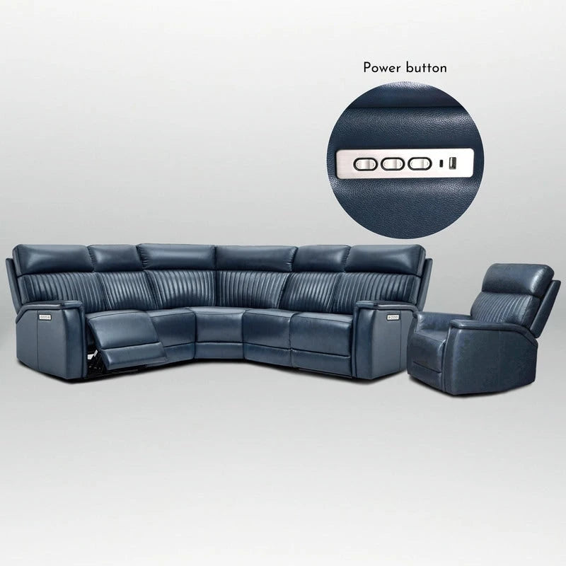105 W Genuine Leather Power Reclining Sectional and Recliner Sofa Set with USB&USB-C Port, 2 Stationary Armlesschairs
