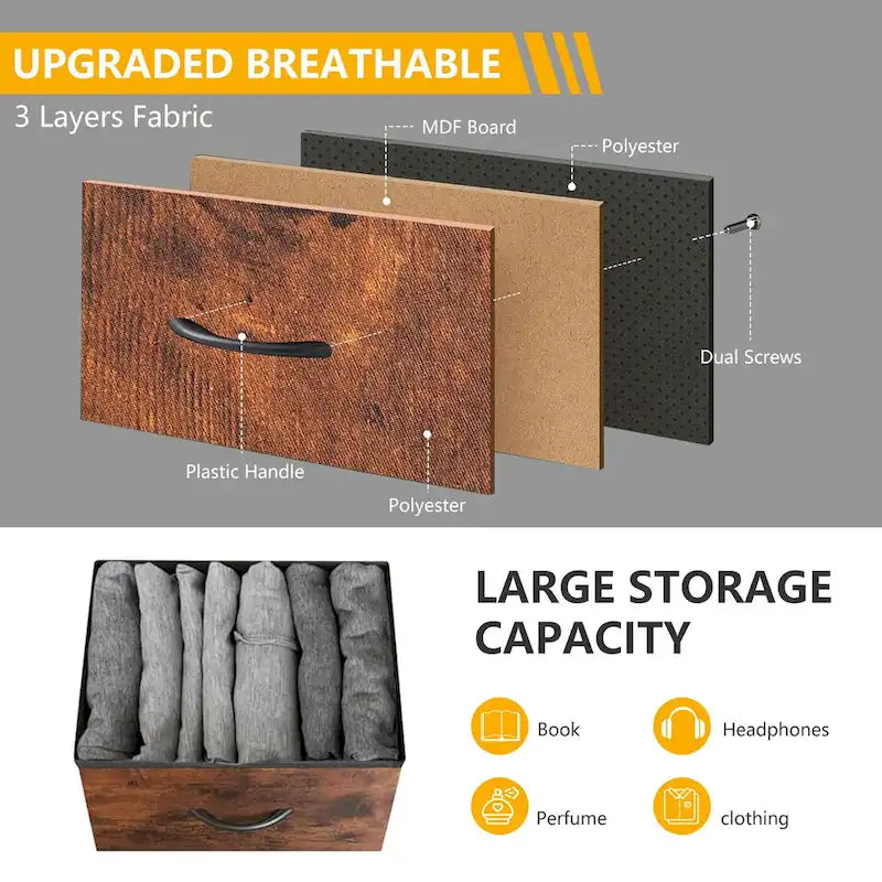 Modern Five-Drawer Fabric Dresser with Steel Frame and Wood Top