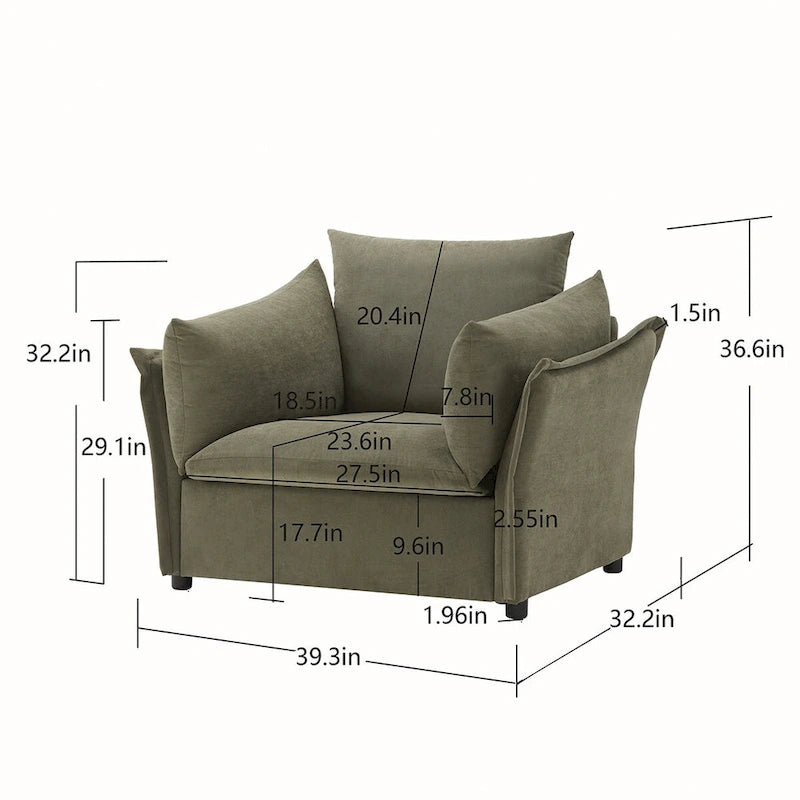 Oversized Chenille Lounge Armchair with High Backrest and Removable Cushions