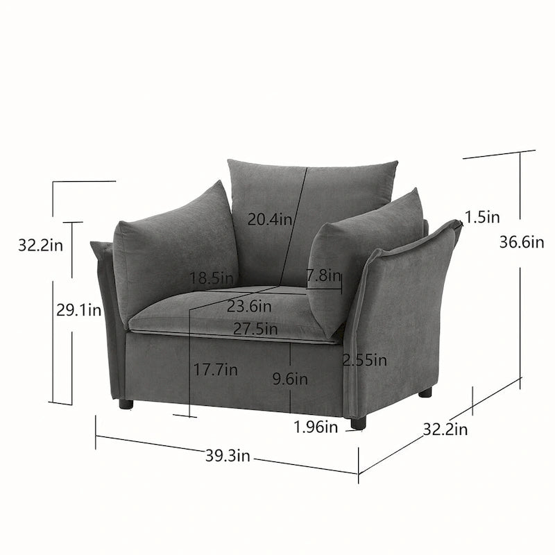 Oversized Chenille Lounge Armchair with High Backrest and Removable Cushions
