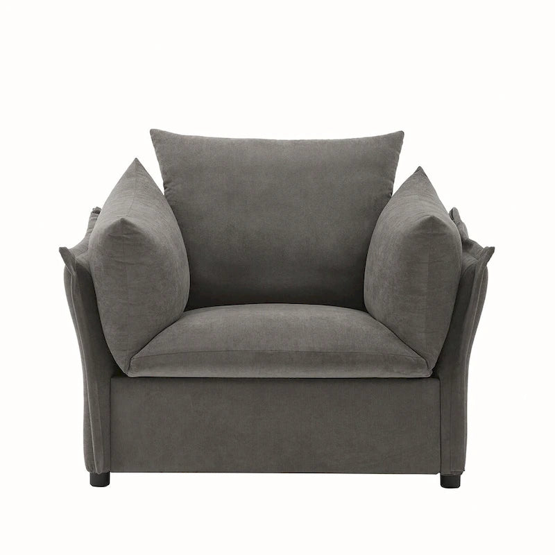 Oversized Chenille Lounge Armchair with High Backrest and Removable Cushions