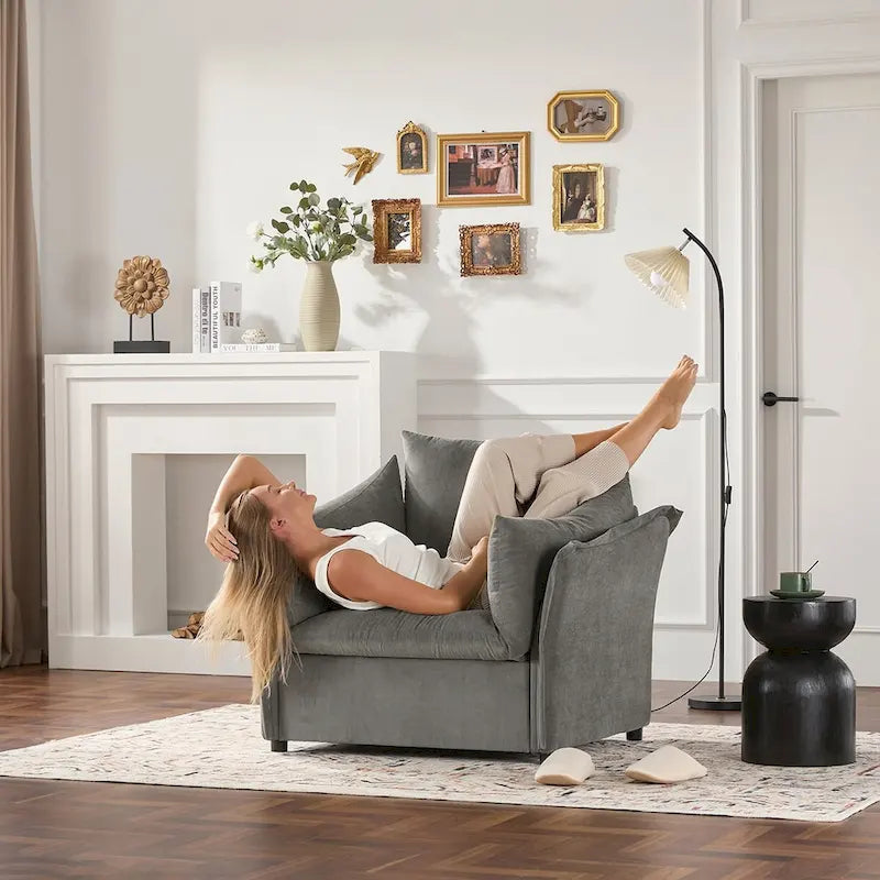 Oversized Chenille Lounge Armchair with High Backrest and Removable Cushions