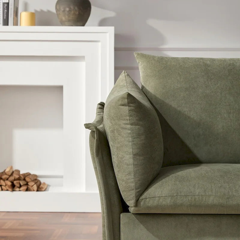 Oversized Chenille Lounge Armchair with High Backrest and Removable Cushions