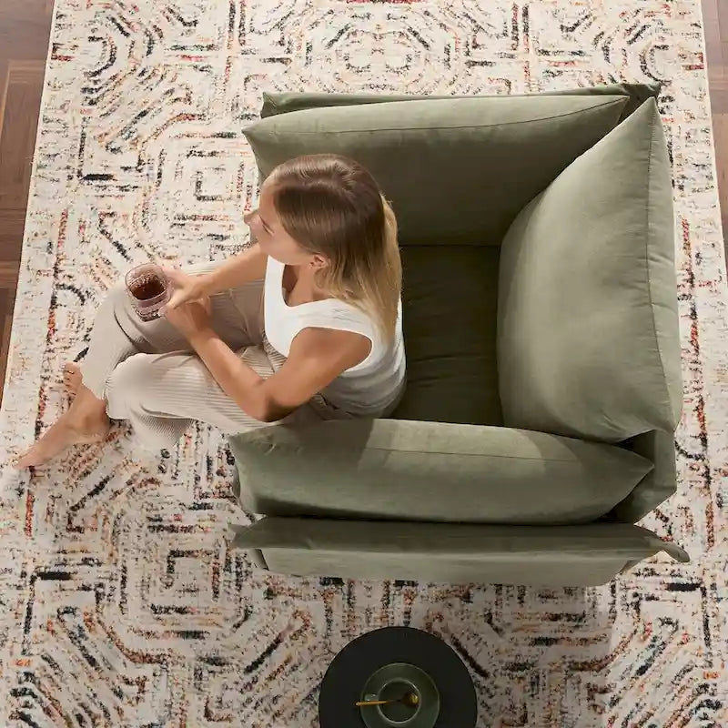 Oversized Chenille Lounge Armchair with High Backrest and Removable Cushions