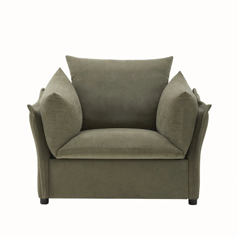 Oversized Chenille Lounge Armchair with High Backrest and Removable Cushions