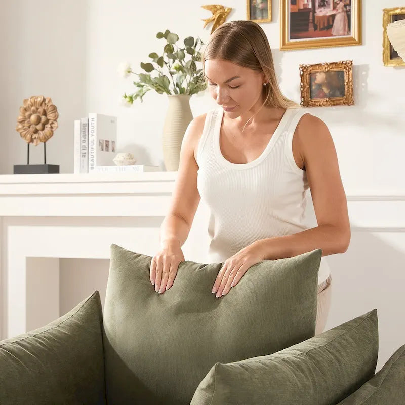 Oversized Chenille Lounge Armchair with High Backrest and Removable Cushions