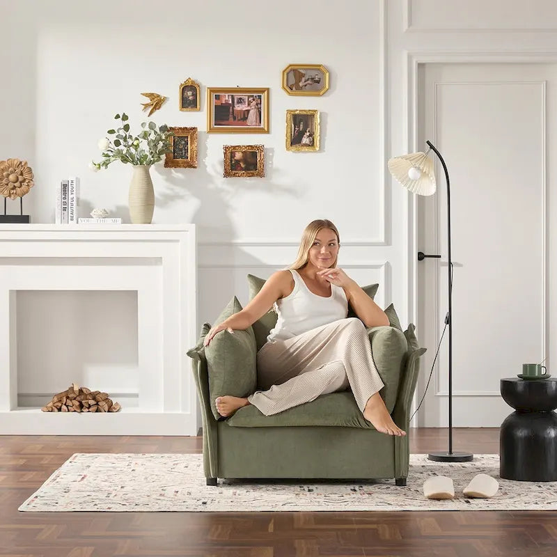 Oversized Chenille Lounge Armchair with High Backrest and Removable Cushions