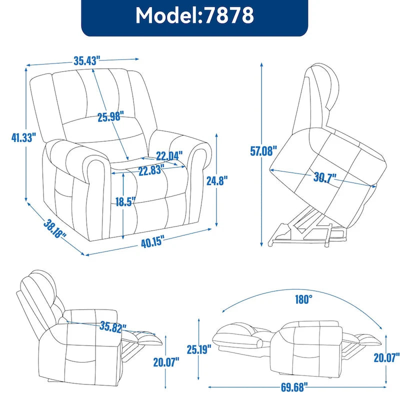 Brown Genuine Leather Power Lift Recliner Chair with Dual Motor, Heat Massage, USB Ports, and Infinite Recline