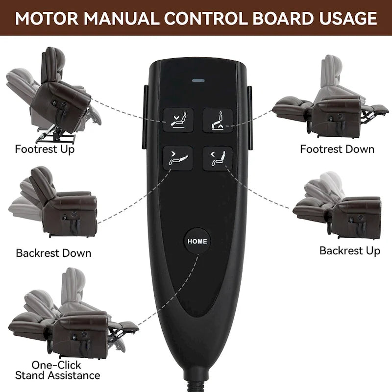 Brown Genuine Leather Power Lift Recliner Chair with Dual Motor, Heat Massage, USB Ports, and Infinite Recline