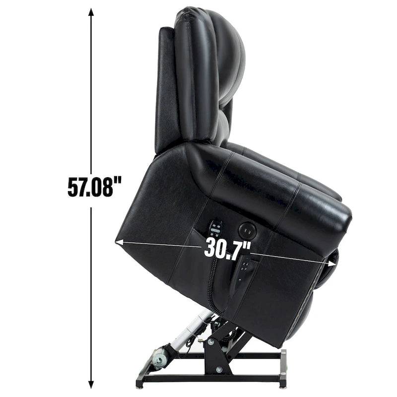 Brown Genuine Leather Power Lift Recliner Chair with Dual Motor, Heat Massage, USB Ports, and Infinite Recline