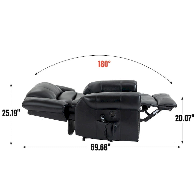 Brown Genuine Leather Power Lift Recliner Chair with Dual Motor, Heat Massage, USB Ports, and Infinite Recline