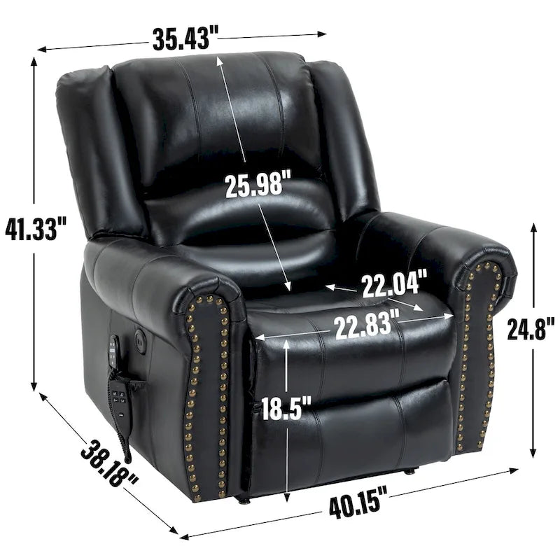 Brown Genuine Leather Power Lift Recliner Chair with Dual Motor, Heat Massage, USB Ports, and Infinite Recline