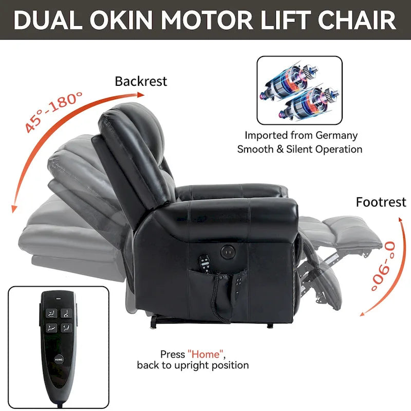 Brown Genuine Leather Power Lift Recliner Chair with Dual Motor, Heat Massage, USB Ports, and Infinite Recline