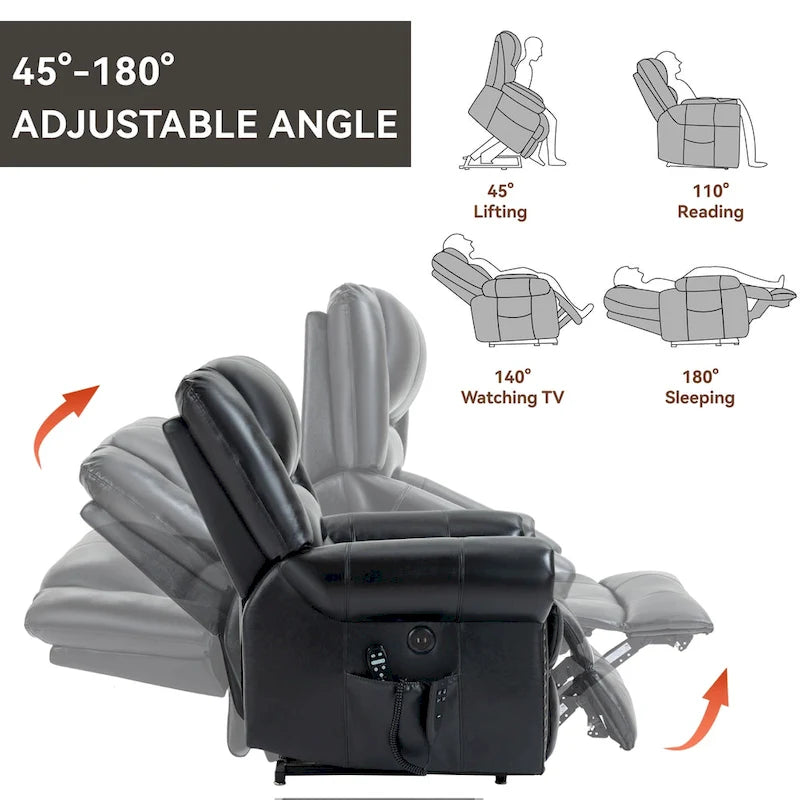 Brown Genuine Leather Power Lift Recliner Chair with Dual Motor, Heat Massage, USB Ports, and Infinite Recline