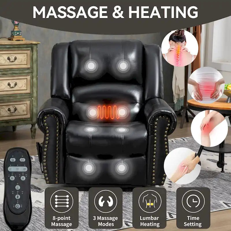 Brown Genuine Leather Power Lift Recliner Chair with Dual Motor, Heat Massage, USB Ports, and Infinite Recline